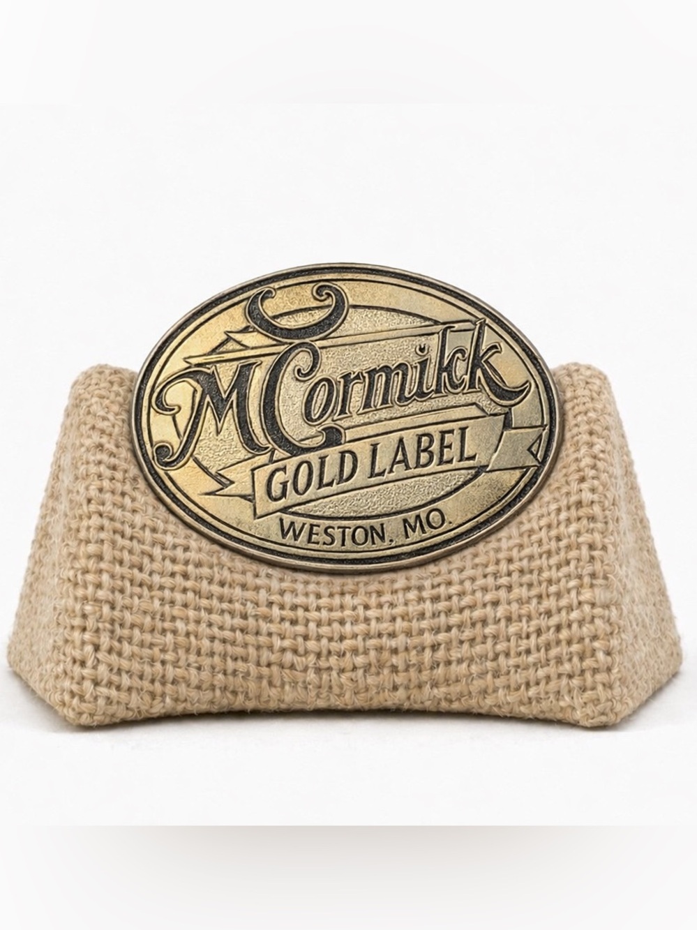 Vintage McCormick Gold Label Brass Belt Buckle